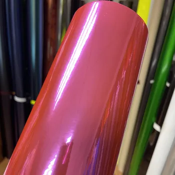 Высококачественная эластичная розово-красная серебристо-черная Зеркальная Хромированная виниловая обертка с самоклеящейся пленкой, термоаппликация, без пузырьков и воздуха