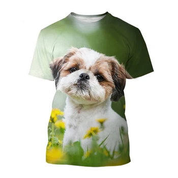Мужская и женская Повседневная Свободная футболка с рисунком милой собаки Ши-тцу с рисунком 3, Дышащая Мягкая и удобная футболка