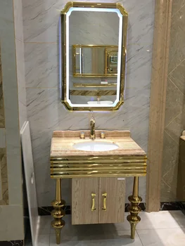 Изготовленный на заказ Новый Классический шкаф для ванной комнаты из нержавеющей стали, Комбинированная Ванная Комната, Водонепроницаемый Умывальник, Изготовленный на Заказ Мраморный Умывальник
