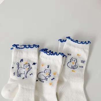 Женские носки с героями мультфильмов, летние тонкие сетчатые носки-трубочки, белые милые японские носки с милыми кошками