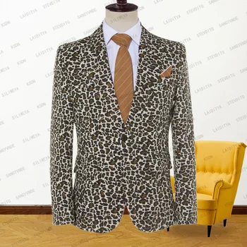 2023 Модный Новый мужской повседневный бутик, Деловое платье с леопардовым принтом и отворотом, Свадебные костюмы жениха, куртка, Блейзеры, пальто