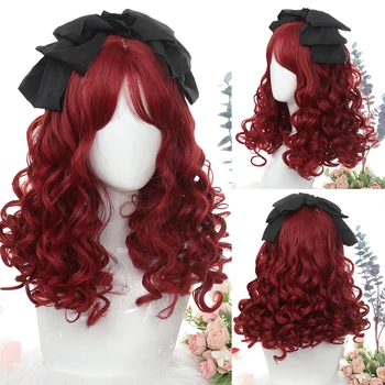 Римские вьющиеся синтетические Кудрявые волосы в стиле Лолиты С челкой, Красно-золотой Аниме-парик Oberl Woman Party Cosplay Wig
