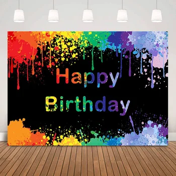 Граффити с разбрызгиванием, тематический фон для дня рождения для украшения вечеринки, арт-брызги краски, фон для фотосъемки с Днем рождения