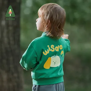 Бейсбольная куртка Amila для маленьких мальчиков 2023, Весенняя новинка, верхняя одежда с длинными рукавами и милыми животными с героями мультфильмов, модная детская одежда для 0-6 лет