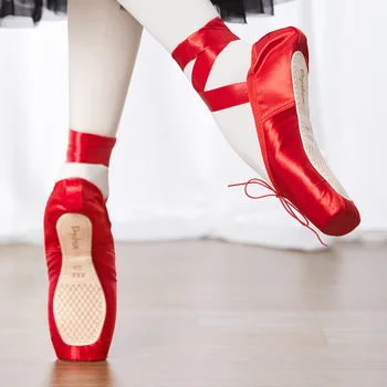 Балетные пуанты для девочек и взрослых Атласная лента Обувь для занятий танцами Профессиональные балетные шнурки Силиконовые подушечки для ног