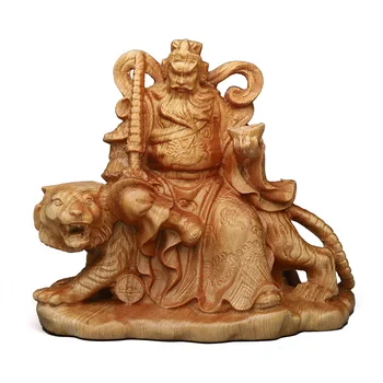 Резьба по твердому дереву Чжао Гунмин Верхом на статуе Тигра, Ручная резьба, Статуя Бога богатства, украшение домашней гостиной Фэн-шуй
