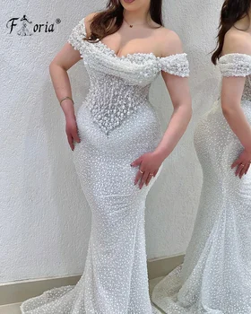 Элегантное вечернее платье Русалки с открытыми плечами, расшитое жемчугом, корсет с широким хвостом, платье для выпускного вечера, платье для свадебной вечеринки, женский халат