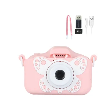 Детская цифровая камера с SD-картой на 32 ГБ для девочек и мальчиков (розовая)