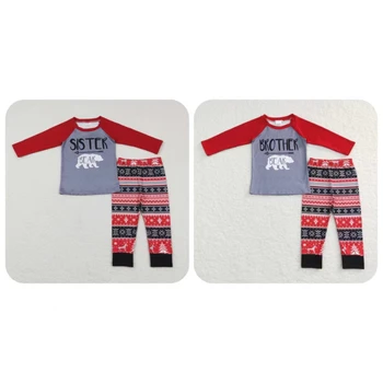 Оптовая продажа Детских Рождественских пижам Пижамы для маленьких мальчиков и девочек, комплект рубашек для сестры и брата с медведем, Детские штаны, одежда для малышей, пижамы