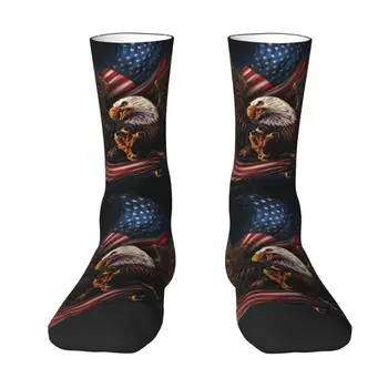 Носки с флагом США American Eagles для мужчин и женщин, теплые забавные носки для экипажа, новинка 2023 года