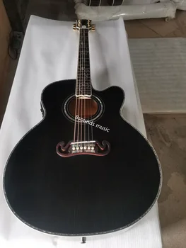 бесплатная доставка AAA custom shop vine guitar flame maple черная гитара из массива ели, акустическая электрогитара jumbo body cutaway