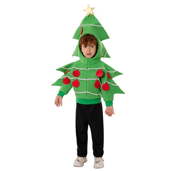 Новогоднее детское представление на рождественской елке, костюм для косплея на рождественской елке, пальто с капюшоном и молнией спереди, аксессуары для одежды