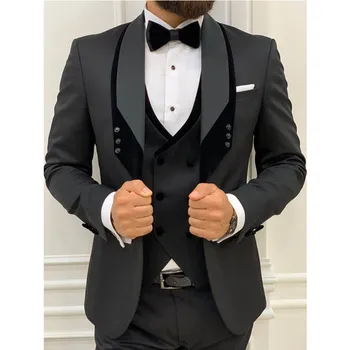 2023 Новейший черный костюм Homme Mariage, официальные модные приталенные костюмы для мужчин, свадебный костюм жениха из 3 предметов, смокинг
