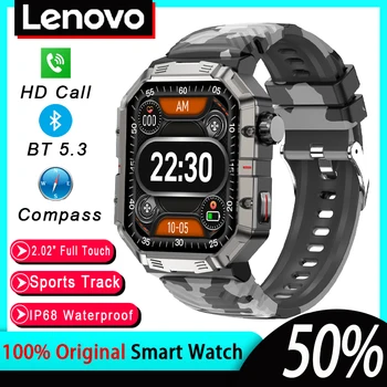 Lenovo IWO Pro Смарт-часы Мужские для спорта на открытом воздухе 3ATM IP68 Водонепроницаемые Часы 2,02-дюймовый компас с большим экраном Военные умные часы
