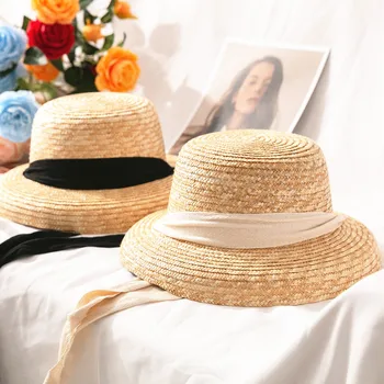 Женская летняя шляпа из пшеничной соломы на природе, женская кепка с изогнутым козырьком, солнцезащитная кепка, лента из рафии, солнцезащитная шляпа