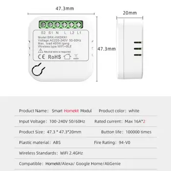 2-полосный Двойной Умный Переключатель Wi-Fi Удобство Smart Homekit Modul White Mini Smart Breaker Двойной Платформенный Переключатель Управления Для Homekit