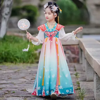 Новое детское осеннее модное платье принцессы для маленькой девочки Танчжуан 2024 года Super Fairy Hanfu