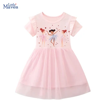 Little maven/ детская одежда, летнее платье, Корейская детская одежда, хлопчатобумажный костюм принцессы для маленьких девочек-балетниц с героями мультфильмов