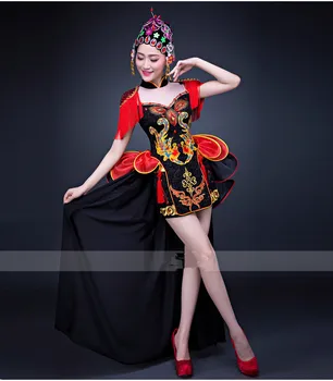 Костюм китайской барабанной команды для выступления на сцене, певица, танцовщица, одежда для певицы, женское платье, одежда для танцев
