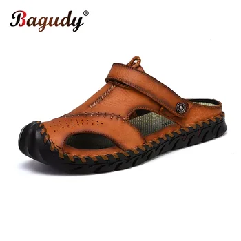 Новые мужские сандалии из натуральной кожи, летние качественные пляжные тапочки, повседневные кроссовки, уличная нескользящая римская пляжная обувь