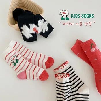 Носки для девочек от 3 до 12 лет, Осенние Забавные Детские носки длиной до икр, детские носки, Хлопковые кружевные носки для девочек
