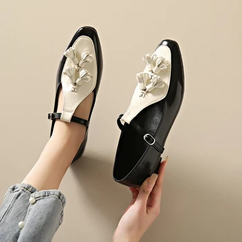 Дизайнерская Женская обувь 2023, Летние Модные Женские тонкие туфли с острым носком в стиле ретро, Женская Кожаная обувь с кисточками, Sapatos Femininos
