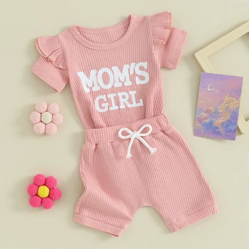 Летняя Одежда для новорожденных девочек, комбинезон для мамы с коротким рукавом, шорты с эластичной резинкой на талии, 2 предмета детской одежды