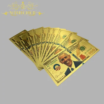 10шт Банкнот Nice America Barack Obama с позолотой 24 карат для коллекции