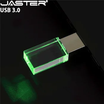 JASTER Красочный Кристалл USB 3.0 Флэш-Накопитель 128 ГБ Светящиеся Светодиодные Фонари Memory Stick 64 ГБ Бесплатный Пользовательский Логотип Pendrive 32 ГБ 16 ГБ Синий