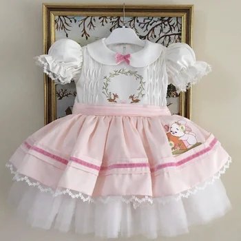 Летнее Турецкое винтажное платье принцессы в стиле Лолиты с вышивкой кролика для маленьких девочек от 0 до 12 лет, розовое платье для повседневного праздника Ид на День рождения