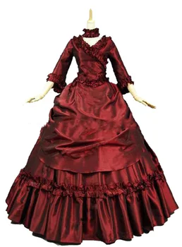 Викторианское бальное платье KEMAO, французское платье Bustle and Swag, одежда для реконструкции, винно-красное