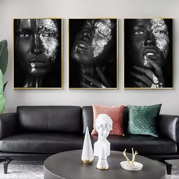 Модная африканская негритянка, картины на холсте, настенные художественные плакаты, легкие роскошные картины для украшения дома в гостиной