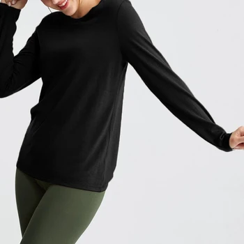 Женская футболка с длинным рукавом из 94% хлопка, повседневная, однотонная, черная, белая, модная осенняя футболка в корейском стиле