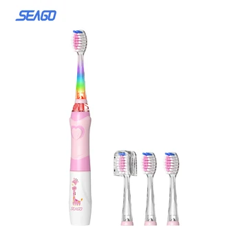 Звуковая зубная щетка Seago Kids с таймером для электрической зубной щетки на батарейках, сменные насадки для щеток, щадящие для детей младшего возраста от 3 лет