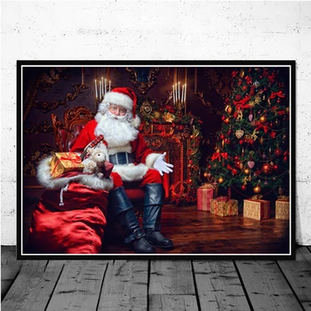 Современный Рождественский Подарок Санта-Клауса Картина Холст Живопись Плакаты и Принты Настенное Искусство Картина для Гостиной Декор Стен Куадрос