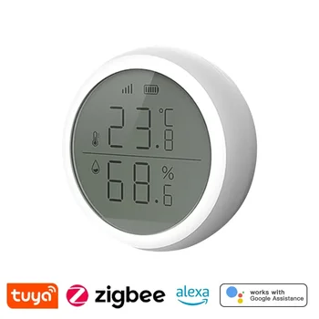 Умный термометр Tuya ZigBee для дома, датчик температуры и влажности в помещении с ЖК-дисплеем, приложение для голосового управления Alexa Google Home
