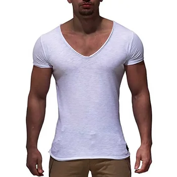 B8714 Новое поступление, мужская футболка с глубоким V-образным вырезом и коротким рукавом, приталенная футболка, мужская тонкая верхняя футболка, повседневная летняя футболка camisetas hombre