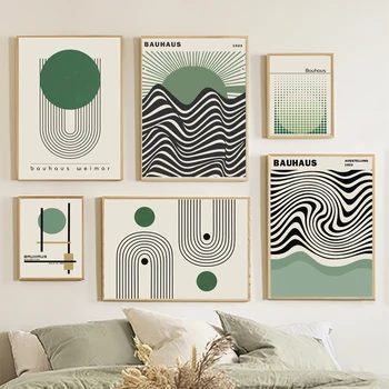 Bauhaus Green Color Block Lines Современные минималистичные настенные художественные плакаты, принты, живопись на холсте, Абстрактные картины, декор для гостиной