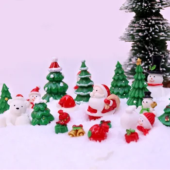 Каваи Санта Клаус Новый Год 2022 Маленькая Рождественская Елка Миниатюрные Фигурки Мини Снеговика Фигурки Террариума Изделия Из Смолы Декор Автомобиля