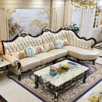 Небольшая неоклассическая гостиная с угловым диваном, европейская мебель для дома, роскошная вилла в сочетании с американской мебелью