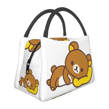 Мультфильм Аниме Медведь Рилаккума Изолированная сумка для ланча для женщин Водонепроницаемый термоохладитель Bento Box Пляж Кемпинг Путешествия
