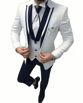 Белые мужские костюмы Slim Fit 2023, белый официальный деловой костюм на одной пуговице, костюмы для свадебного ужина (куртка + жилет + брюки)