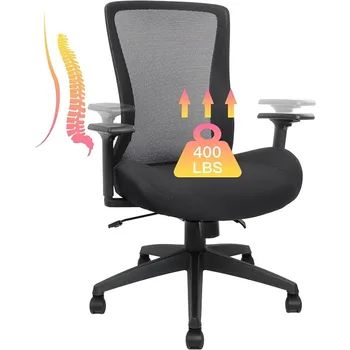 Большое и Высокое Офисное Кресло для Тяжелых Людей весом 400 фунтов, Эргономичное Настольное Кресло, Сетчатое Компьютерное Кресло с Поясничной Поддержкой, Регулируемое