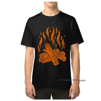 Оптовые мужские футболки Винтажная футболка с изображением костра из 100% хлопчатобумажной ткани, повседневная футболка с коротким рукавом, походная одежда с воротником-стойкой