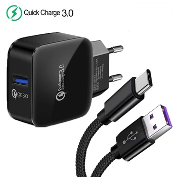 QC 3,0 Быстрое Зарядное Устройство Для Путешествий 1 м Плетеный USB-Кабель Type-C Для Samsung A13 A12 A22 A32 A52 A72 M32 M52 5G EU Plug Телефонный Адаптер