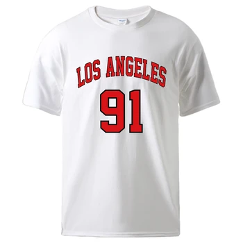 Футболка с принтом формы команды Лос-Анджелес 91, мужская свободная хлопковая повседневная футболка, мягкая дышащая одежда, базовые универсальные футболки