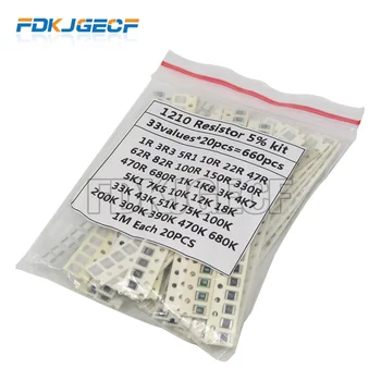 Комплект резисторов 1210 SMD Ассорти 1 ом-1 М Ом 5% 33 значения X 20ШТ = 660ШТ DIY Kit