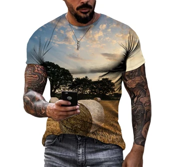 Летняя мужская футболка с рисунком кукурузного поля в стиле хип-хоп с 3D-принтом, забавные футболки с круглым вырезом и коротким рукавом