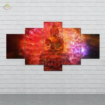 Настенные принты с изображением красного огненного Будды, художественная роспись на холсте, модульная картина и плакат Vintag, картина на холсте, домашний декор, 5 ПРЕДМЕТОВ