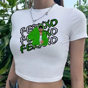 Feid Ferxxo графический корейский модный укороченный топ 90-х годов, Женский Harajuku trashy cyber y2k, корейский модный укороченный топ, футболка